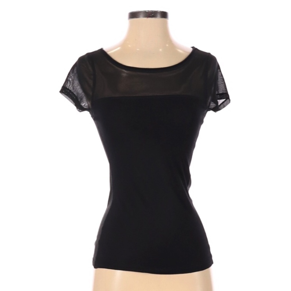 Express Classic Black Top with Sheer Shoulder.